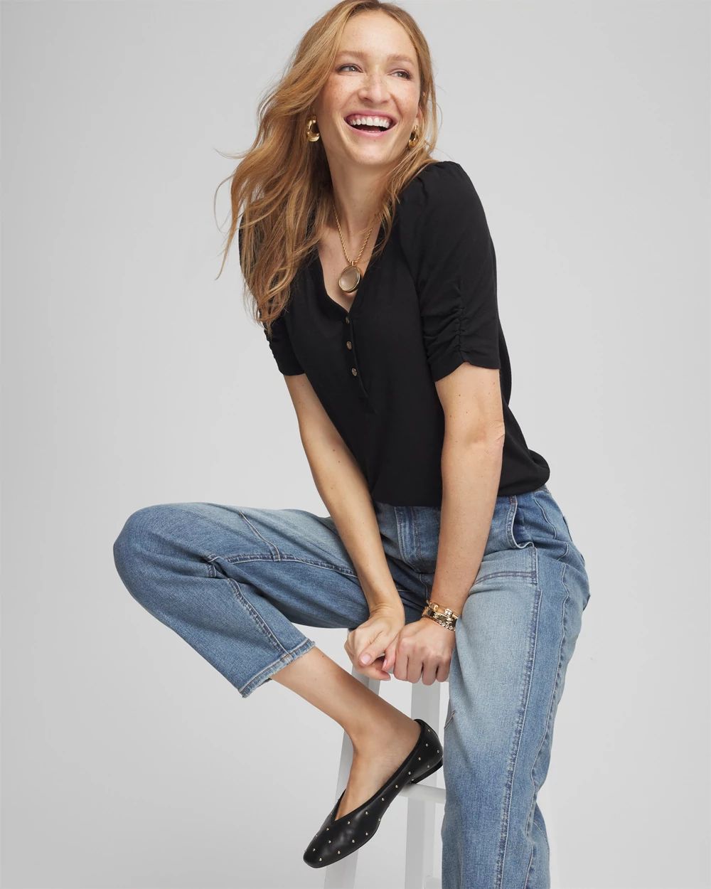 Slub Split Neck Henley Tee | Chico's